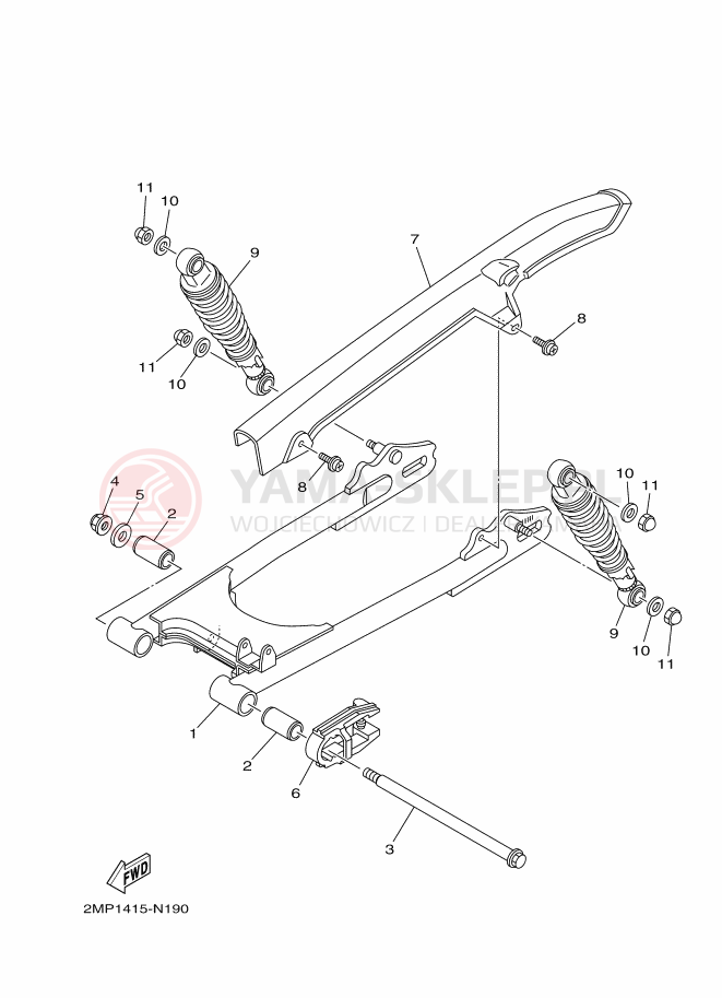 Schemat "wahacz, zawieszenie tył" do Yamaha YBR125EGS