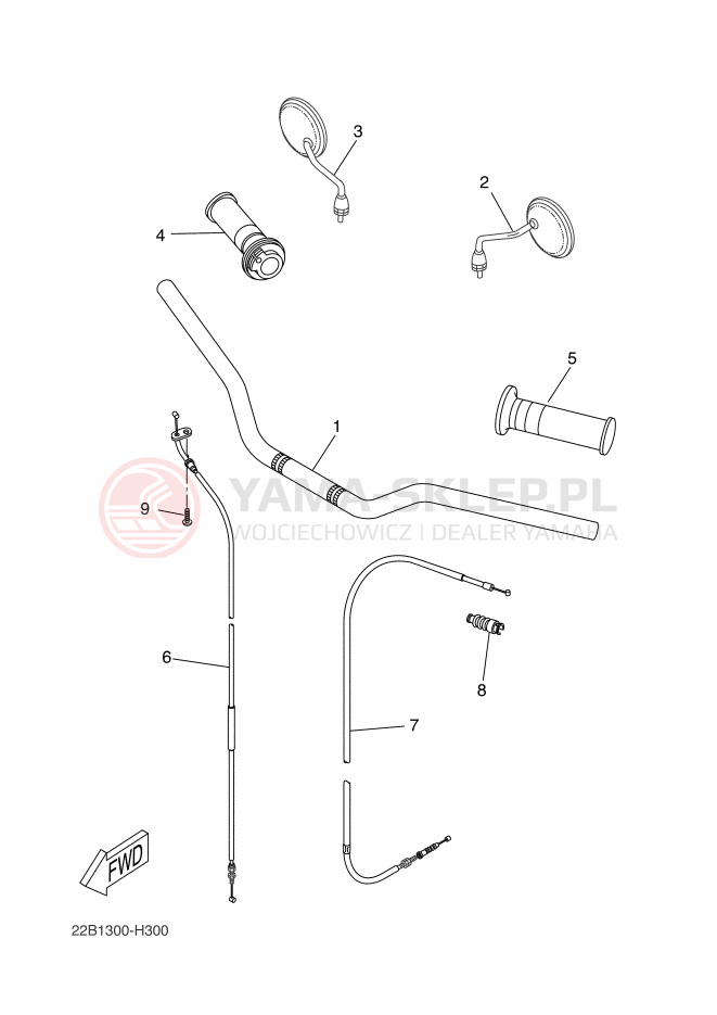 Schemat "Kierownica i osprzęt" do Yamaha WR125R