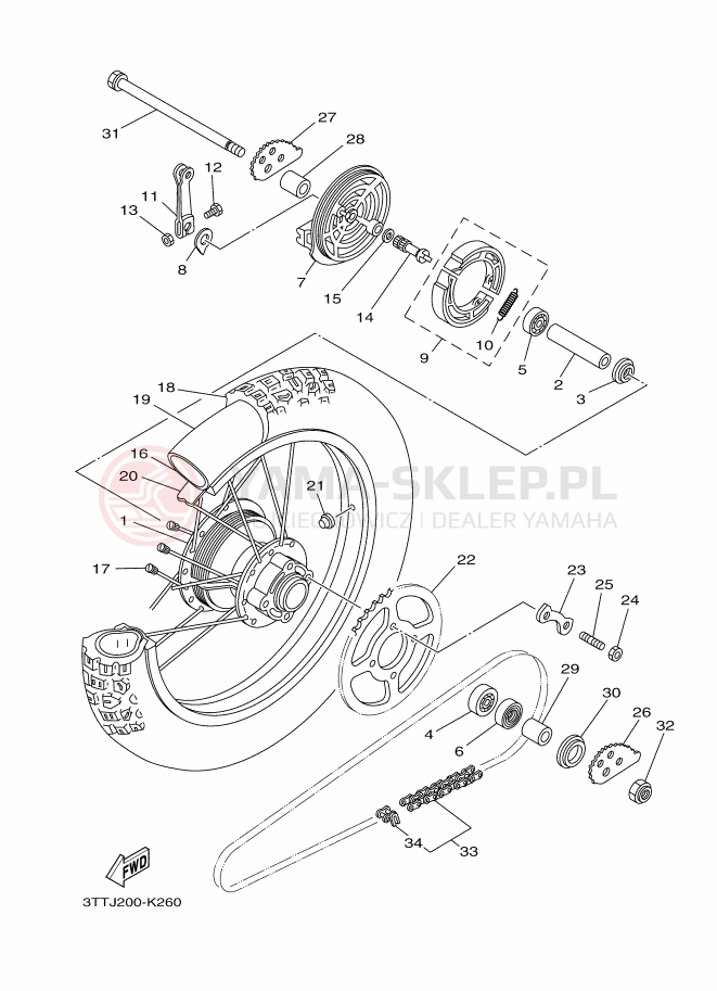 Schemat "Koło tył" do Yamaha DT175