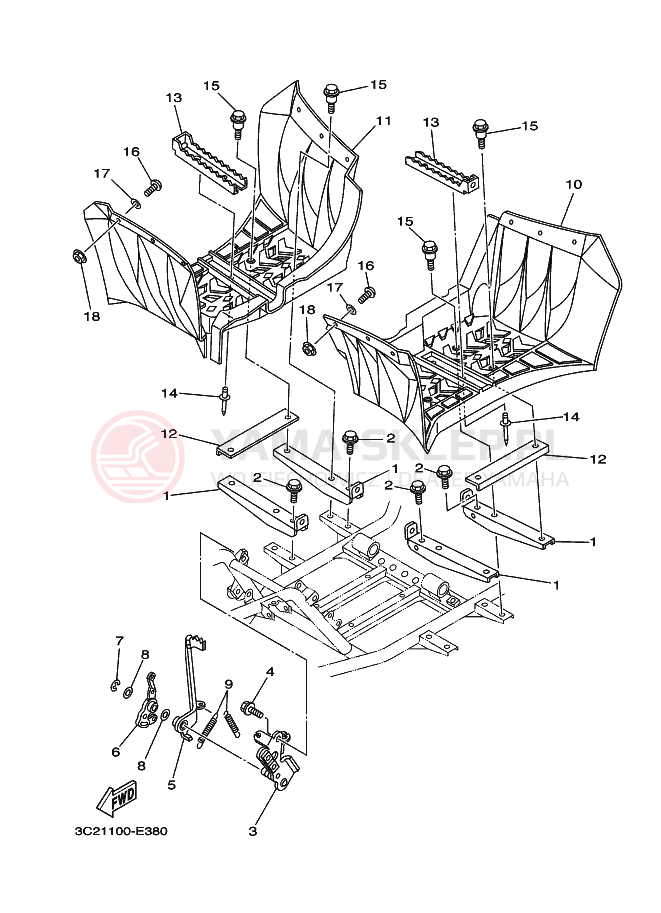 Schemat "Stopka postojowa i podnóżki" do Yamaha WOLVERINE 4WD