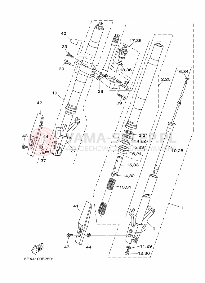Schemat "Amortyzatory przód" do Yamaha XV1700PC XV17PCS ROADSTAR WARRIOR