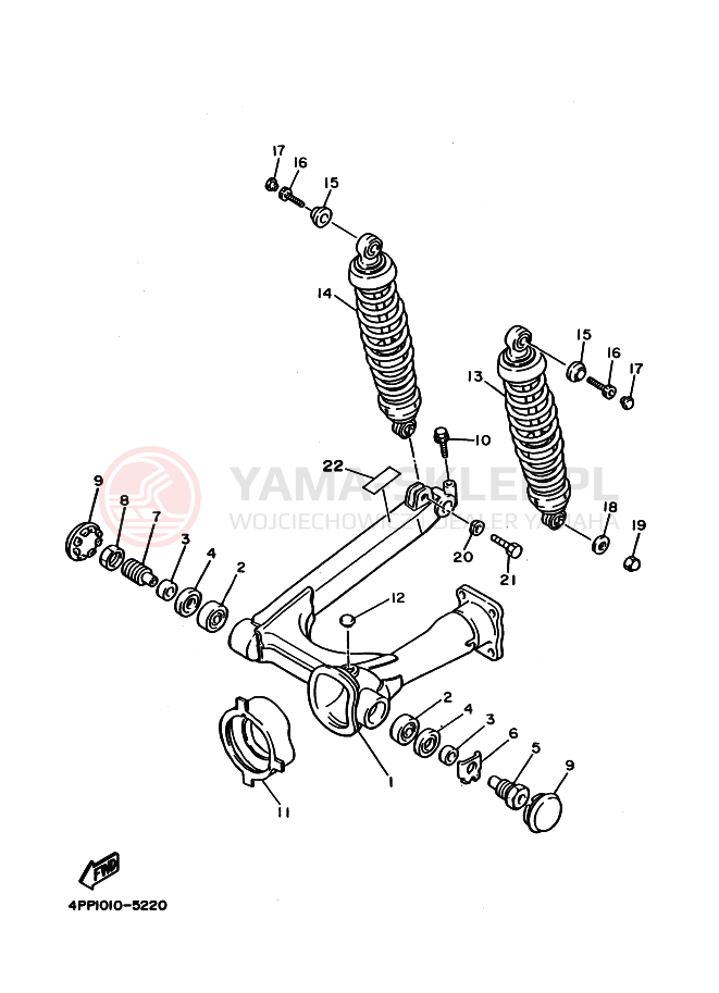Schemat "wahacz, zawieszenie tył" do Yamaha XV1100 VIRAGO