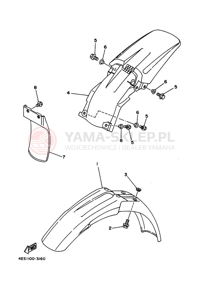Schemat "błotnik" do Yamaha YZ80LW