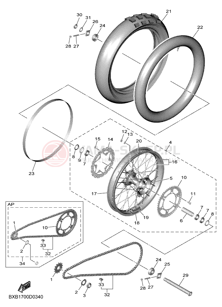 Schemat "Koło tył" do Yamaha WR250F