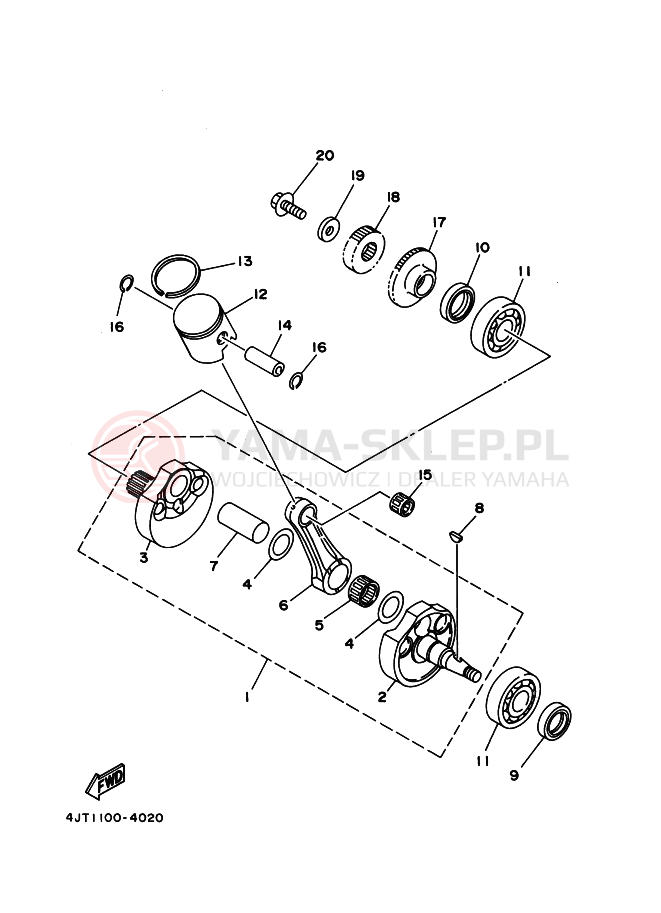 Schemat "Wał korbowy, tłok" do Yamaha TZ125