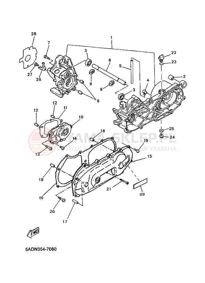 Schemat "Obudowa silnika" do Yamaha OVETTO 50