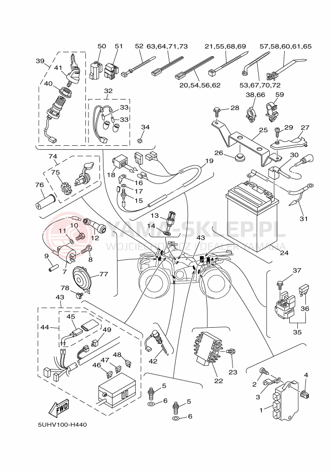 Schemat "układ elektryczny" do Yamaha GRIZZLY 350