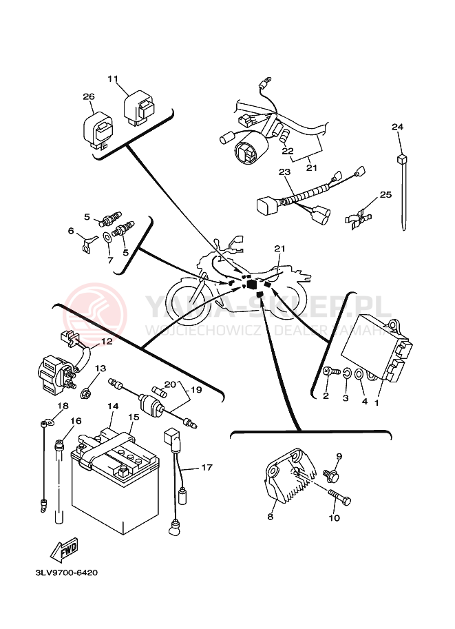 Schemat "układ elektryczny" do Yamaha XV250S VIRAGO