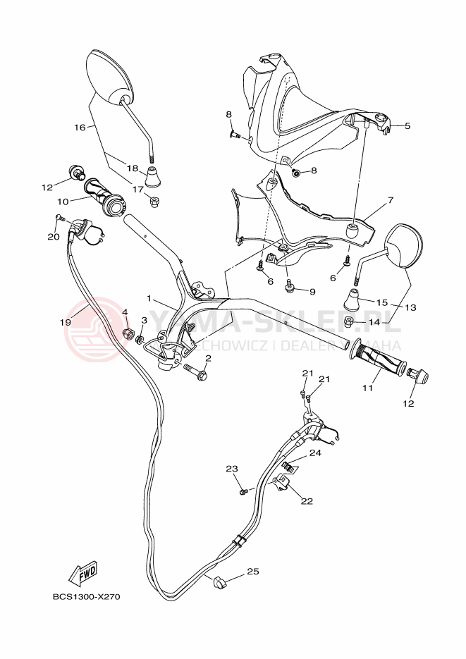 Schemat "Kierownica i osprzęt" do Yamaha TRICITY 125