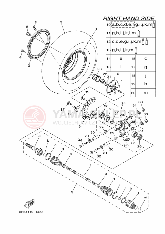 Schemat "Koło tył" do Yamaha WOLVERINE R