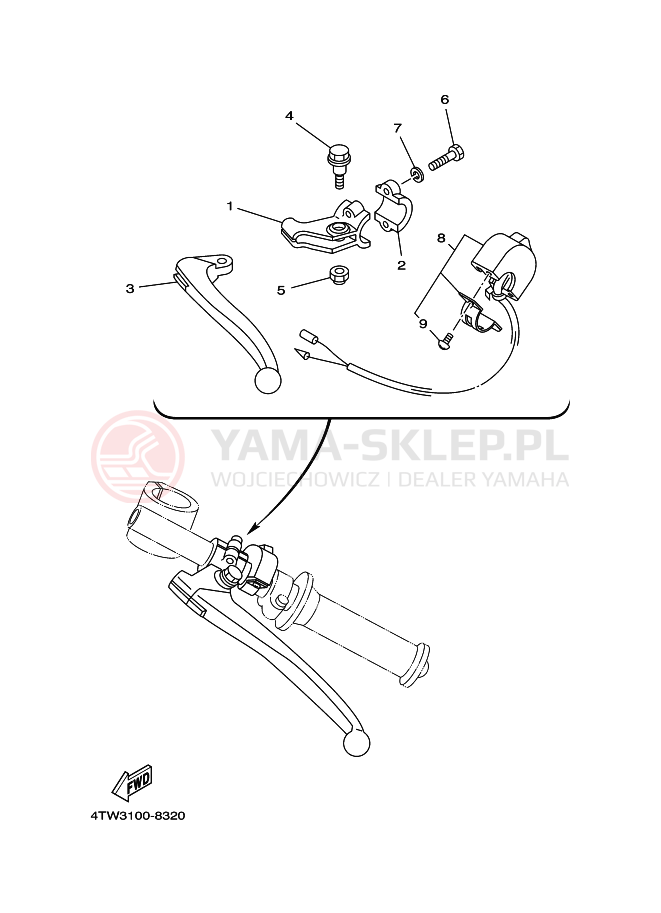 Schemat "Kierownica i osprzęt" do Yamaha TZ250