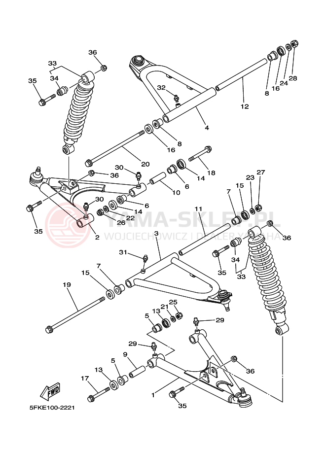 Schemat "PRZEDNIE ZAWIESZENIE KOŁA" do Yamaha BANSHEE