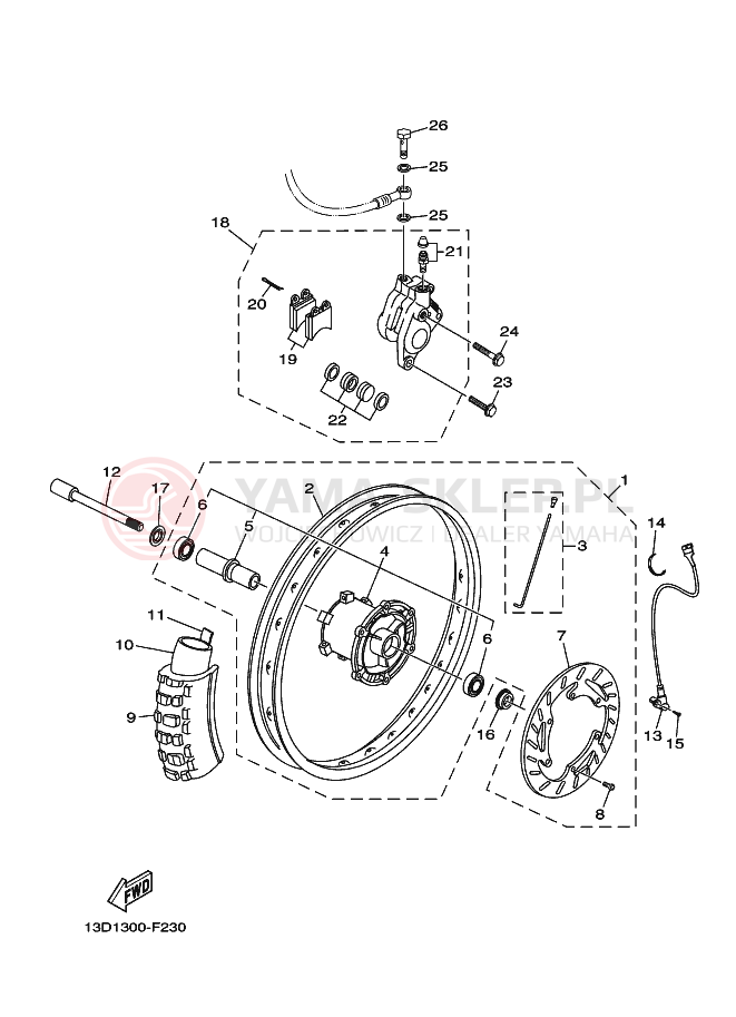 Schemat "Koło przód" do Yamaha XT125R