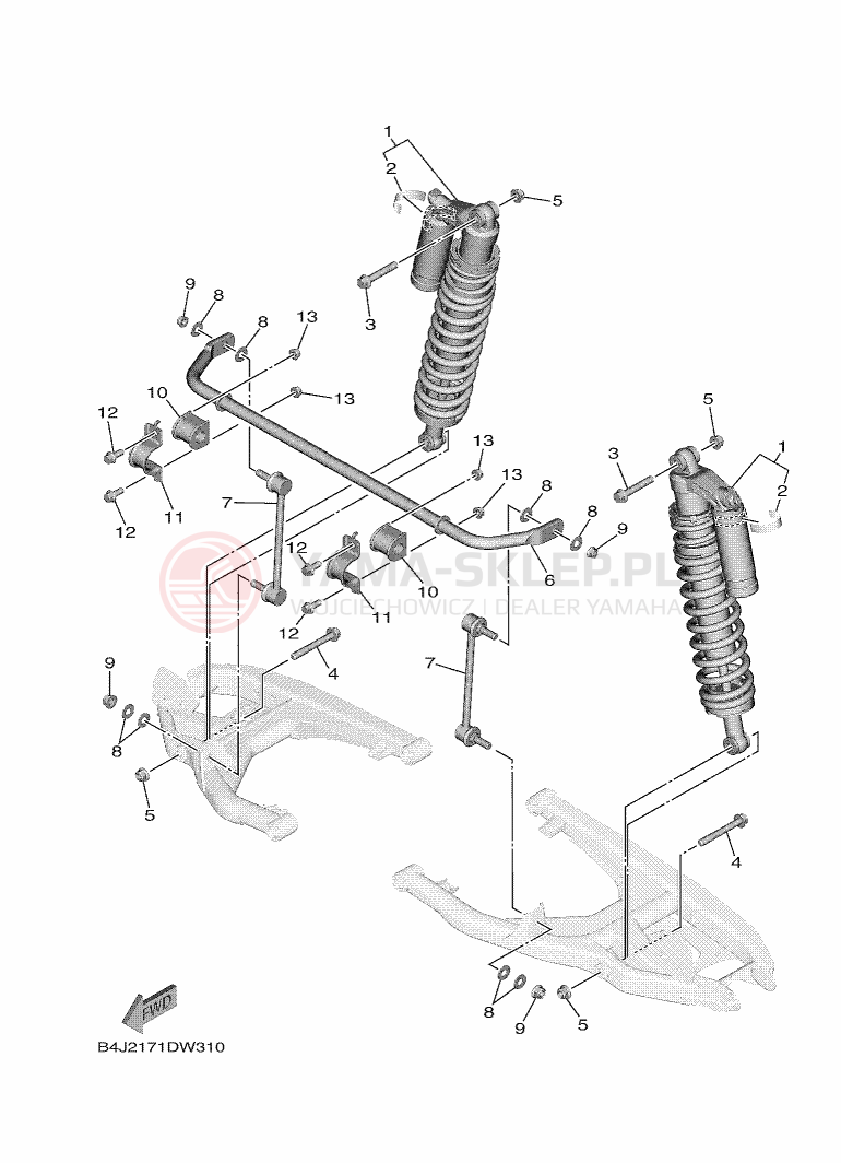 Schemat "zawieszenie tył" do Yamaha YXF1000EW