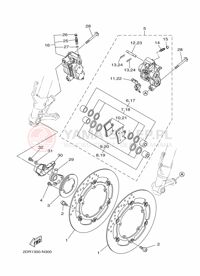 Schemat "Zacisk hamulcowy + tarcza przód" do Yamaha XSR900