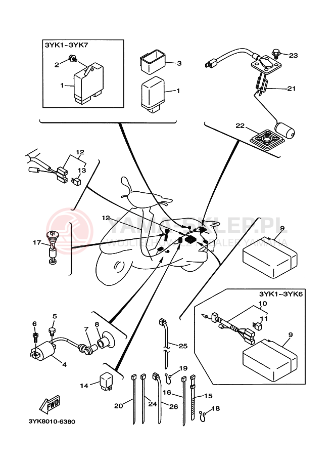 Schemat "układ elektryczny" do Yamaha YG50Z JOG Z
