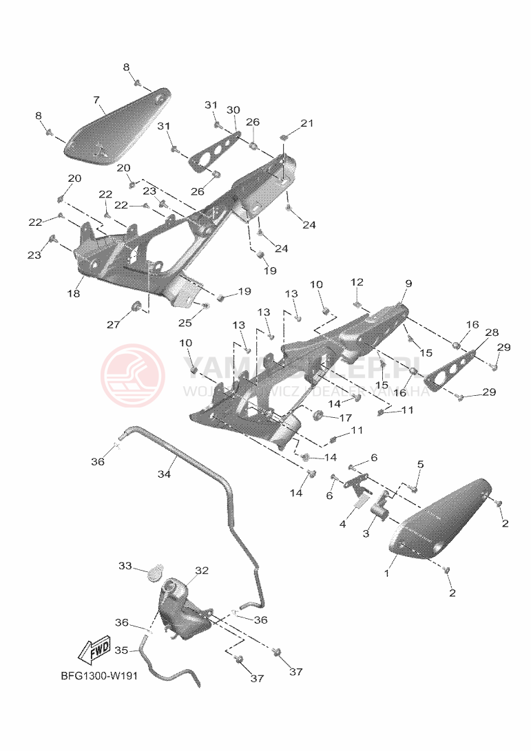 Schemat "Pokrywa boczna" do Yamaha XSR125