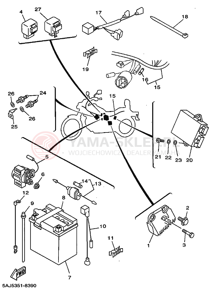 Schemat "układ elektryczny" do Yamaha XV125 VIRAGO