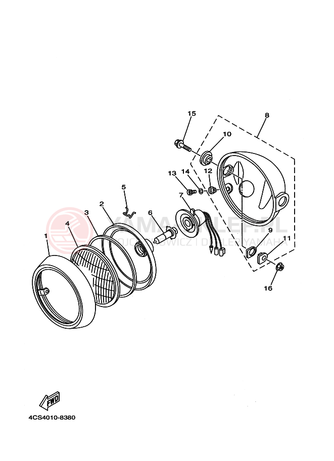 Schemat "Lampa przód" do Yamaha TW200