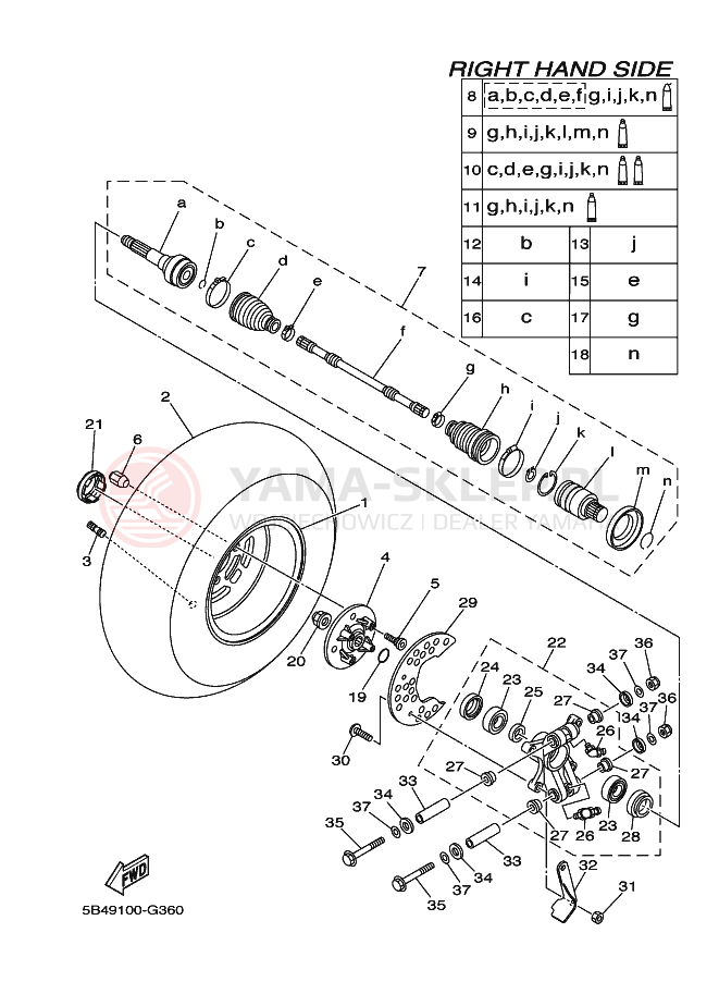 Schemat "TYLNE KOŁO 4" do Yamaha YXR700F