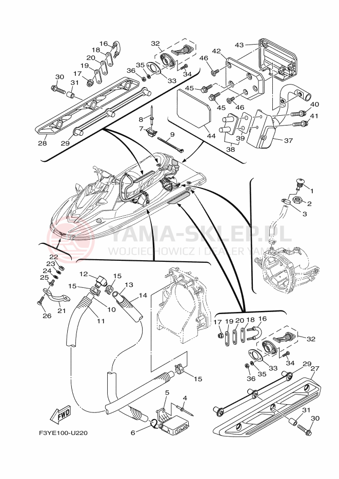 Schemat "HULL & DECK" do Yamaha EX SPORT