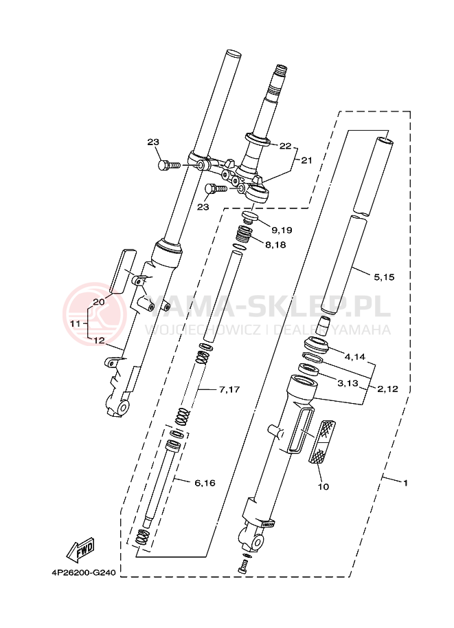 Schemat "Amortyzatory przód" do Yamaha YBR125E