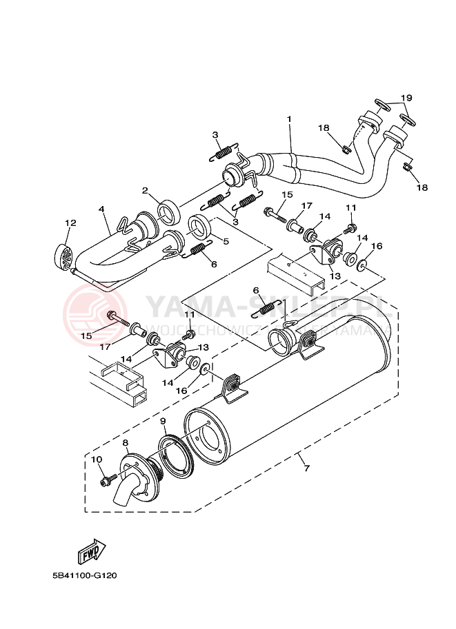 Schemat "Wydech końcowy" do Yamaha RHINO 700 FI