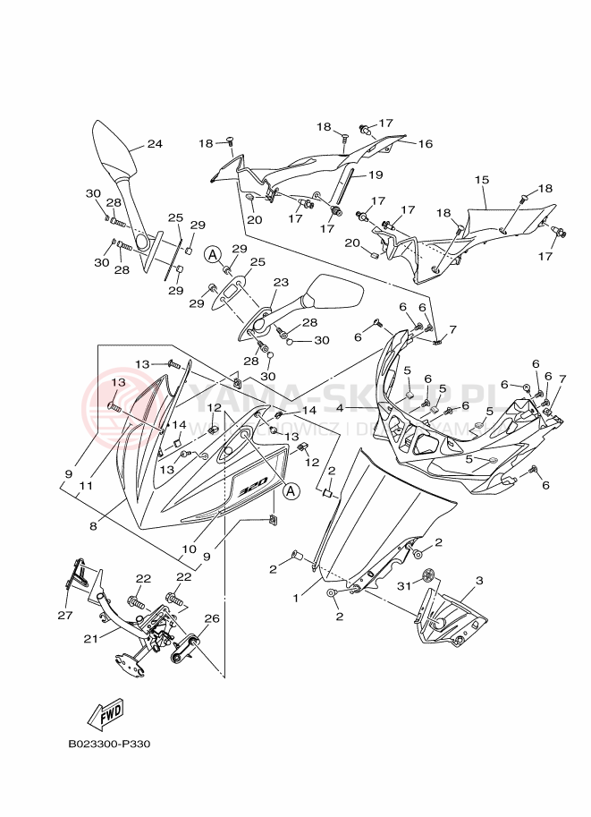 Schemat "PRZEDNIA SZYBA" do Yamaha YZF-R3