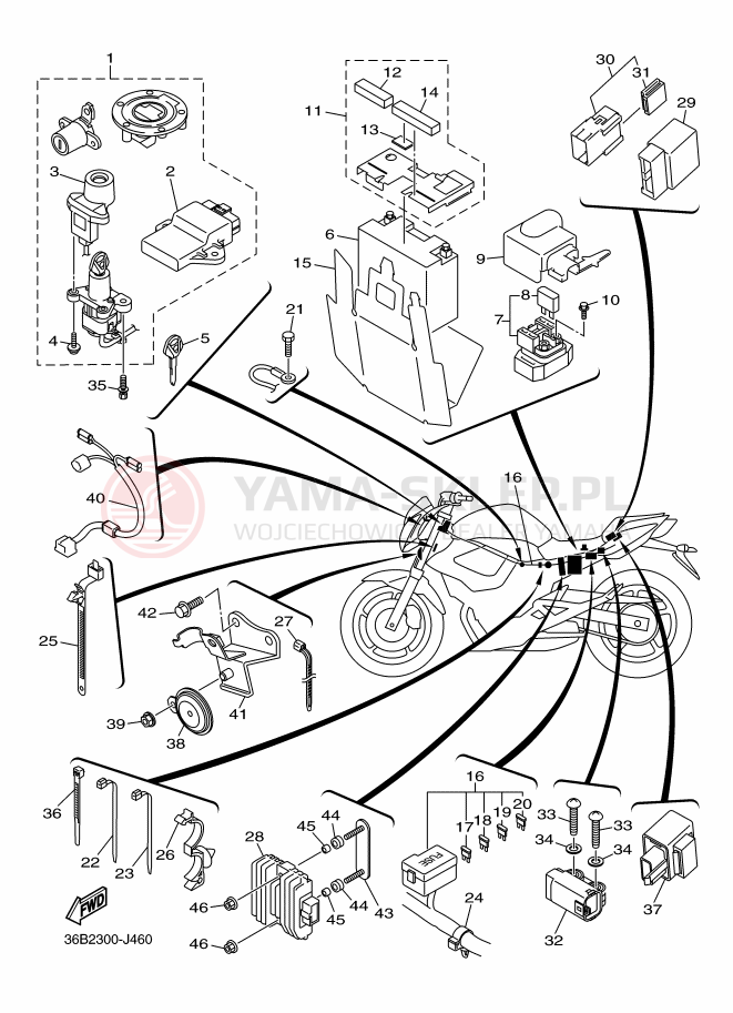 Schemat "układ elektryczny" do Yamaha XJ6