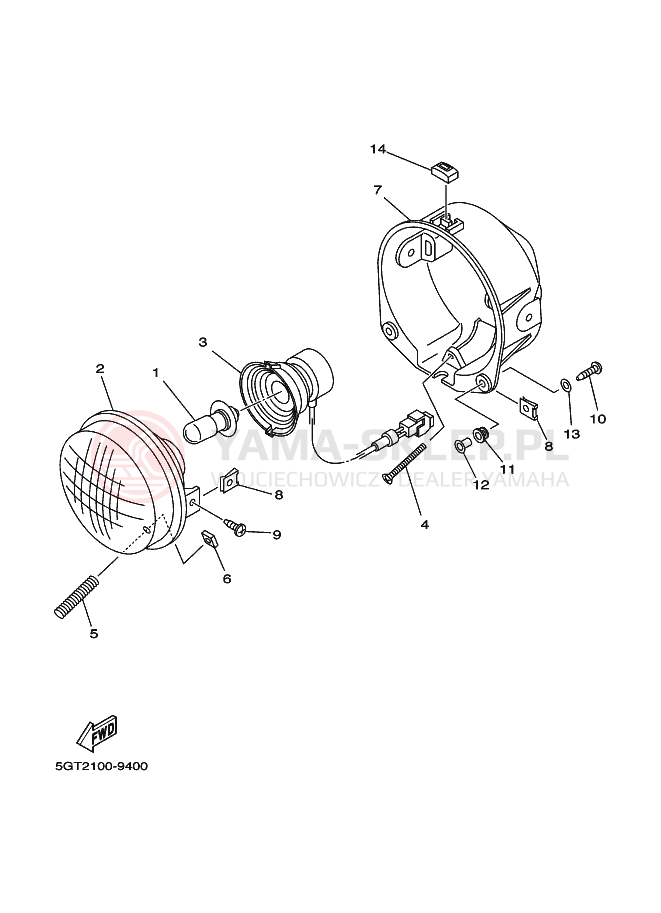 Schemat "Lampa przód" do Yamaha YFM600FWA