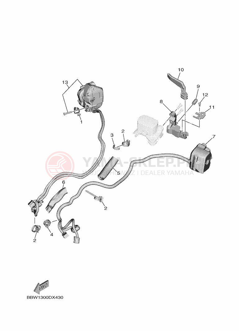 Schemat "Kierownica i osprzęt" do Yamaha TMAX TECH MAX