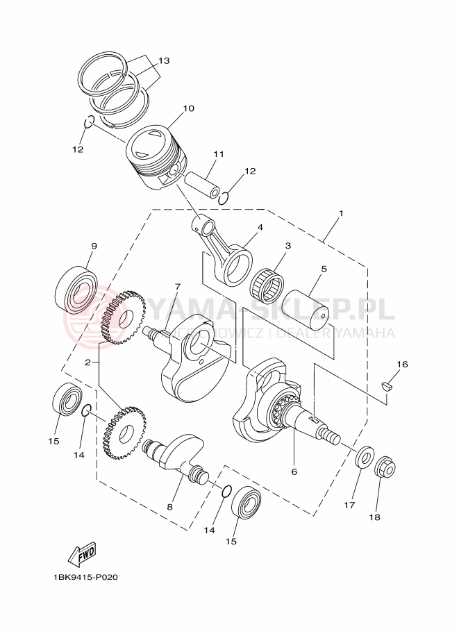 Schemat "Wał korbowy, tłok" do Yamaha YBR125EGS