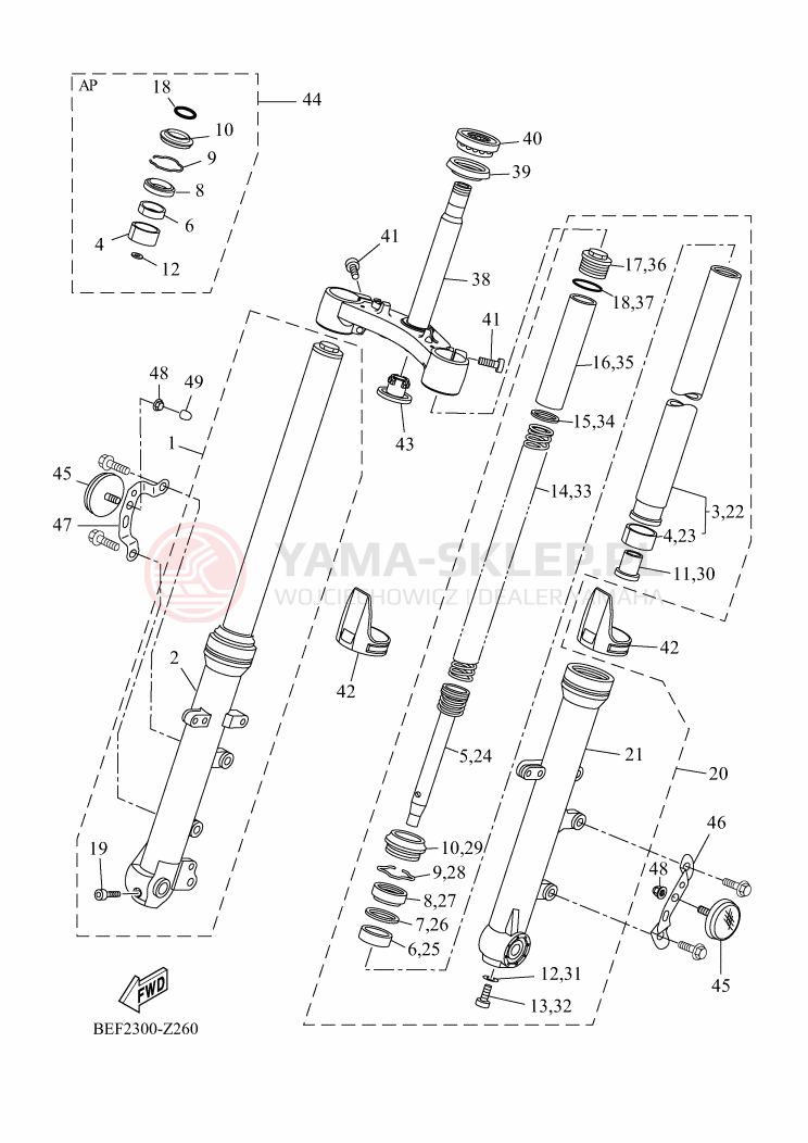 Schemat "Amortyzatory przód" do Yamaha XSR700