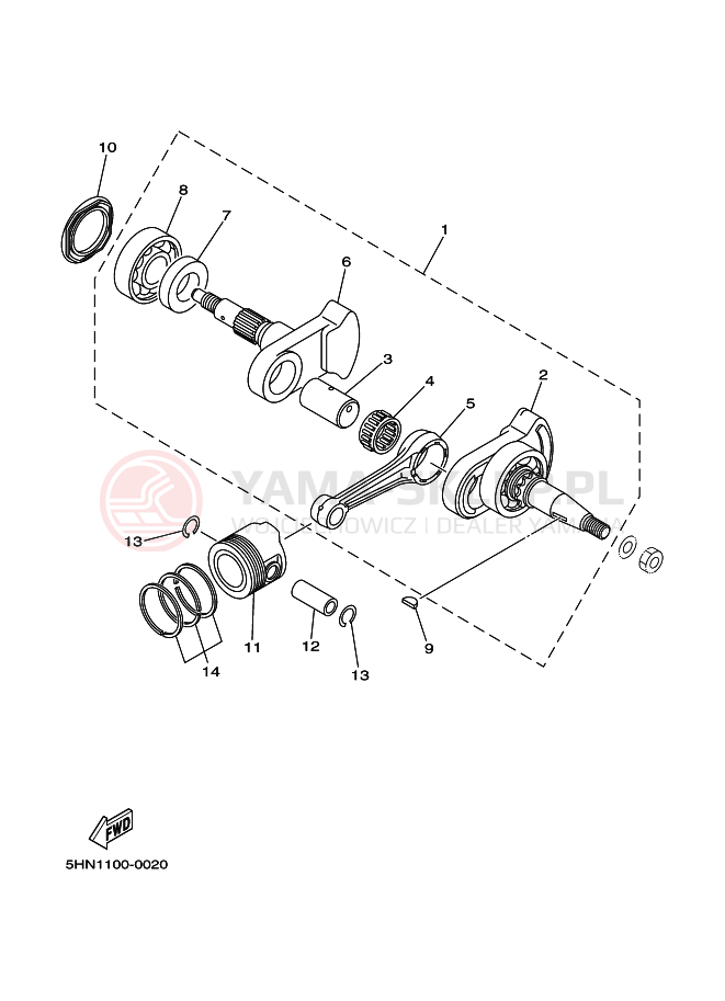 Schemat "Wał korbowy, tłok" do Yamaha TTR90