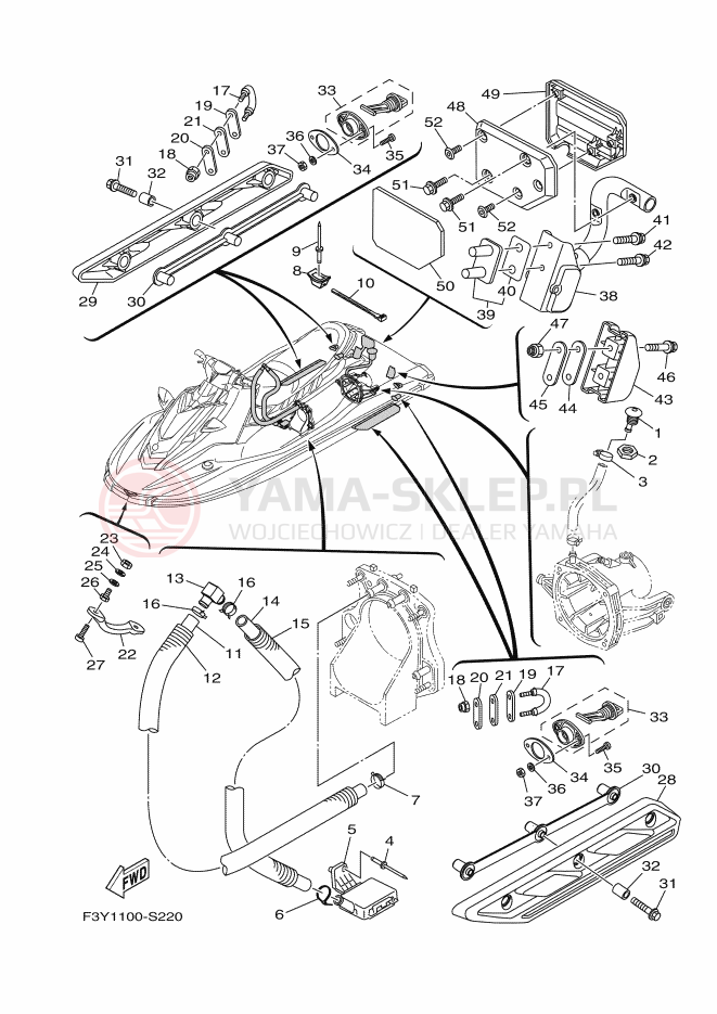 Schemat "HULL & DECK" do Yamaha EX DELUXE