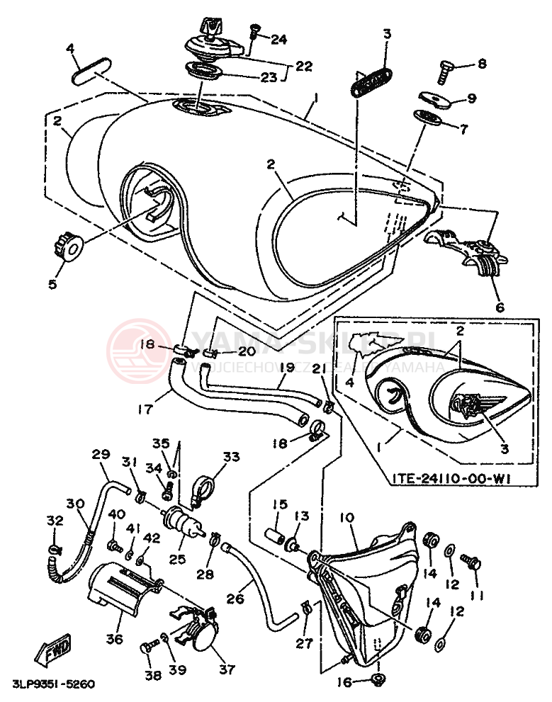 Schemat "zbiornik paliwa" do Yamaha XV1100 VIRAGO