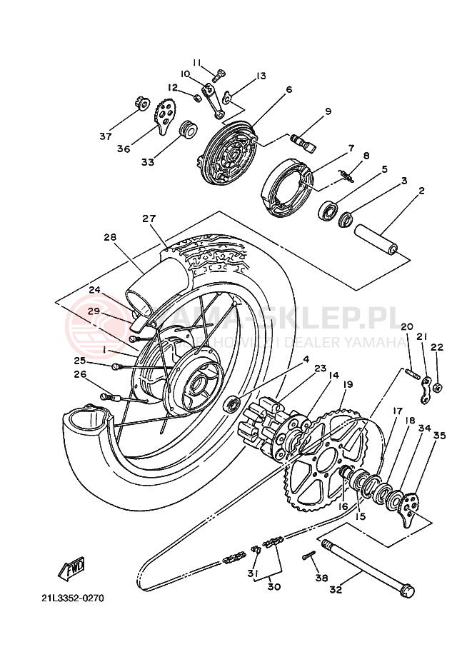 Schemat "Koło tył" do Yamaha SR250