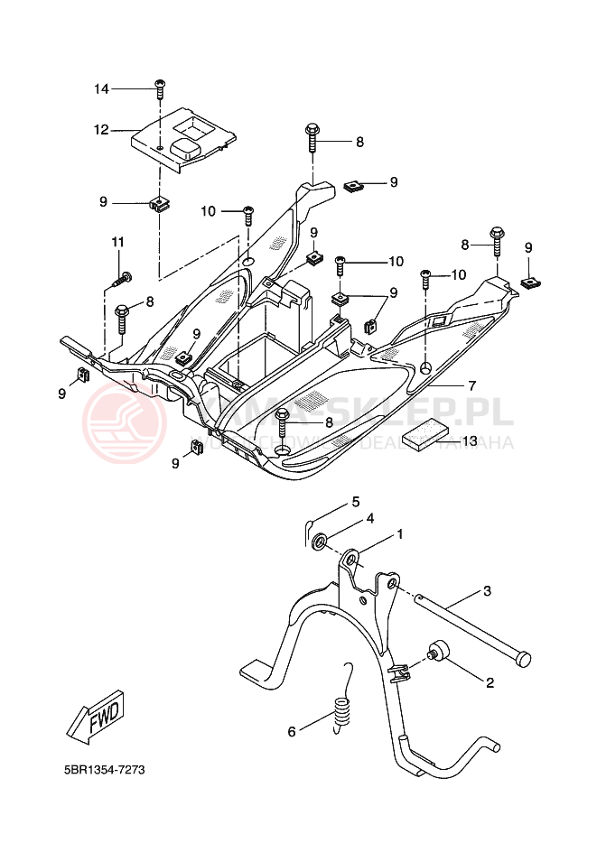 Schemat "Stopka postojowa i podnóżki" do Yamaha AEROX
