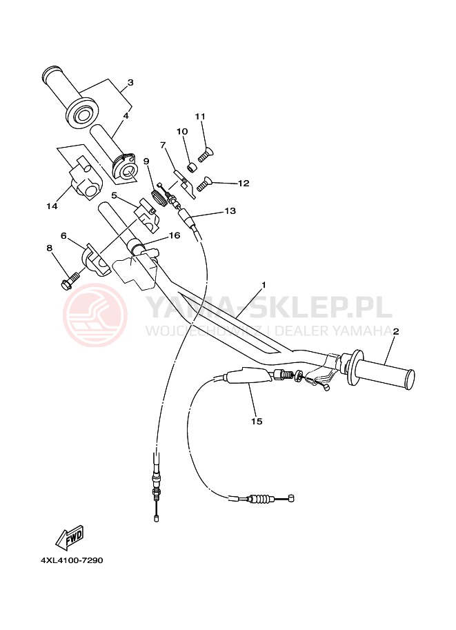 Schemat "Kierownica i osprzęt" do Yamaha YZ125