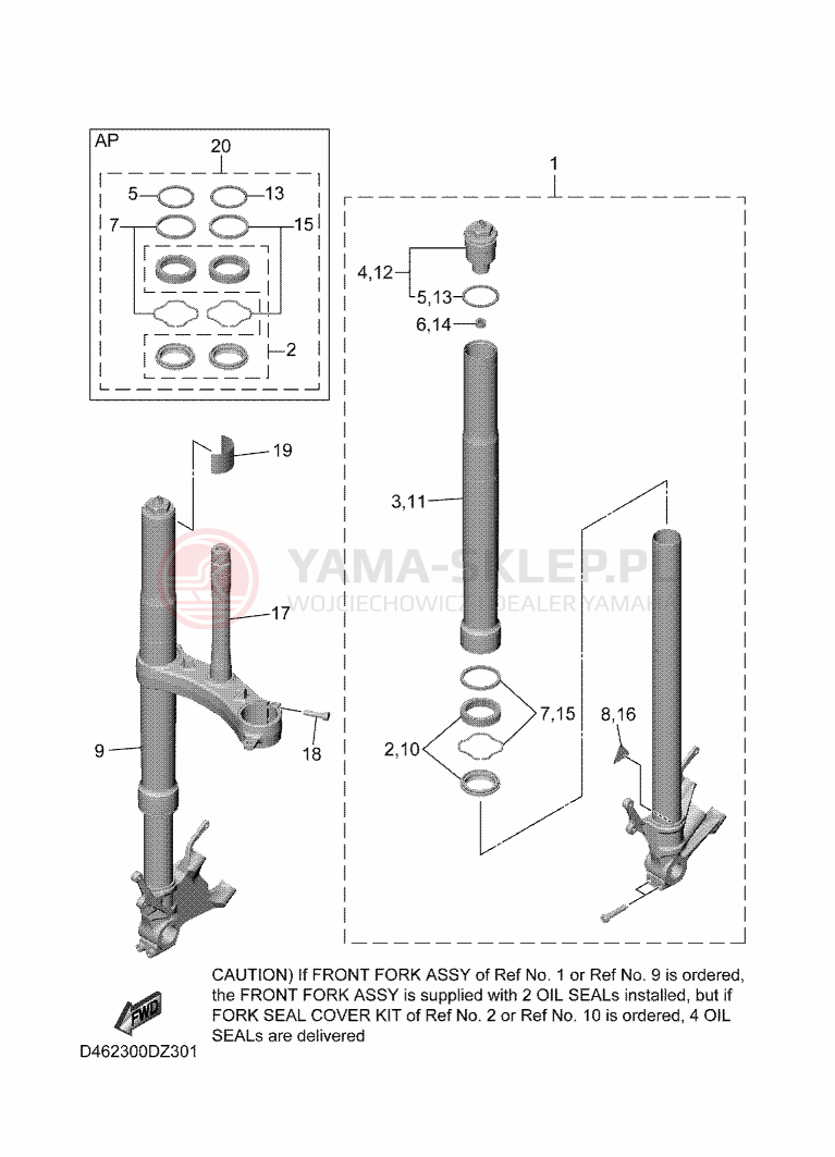 Schemat "Amortyzatory przód" do Yamaha R1M