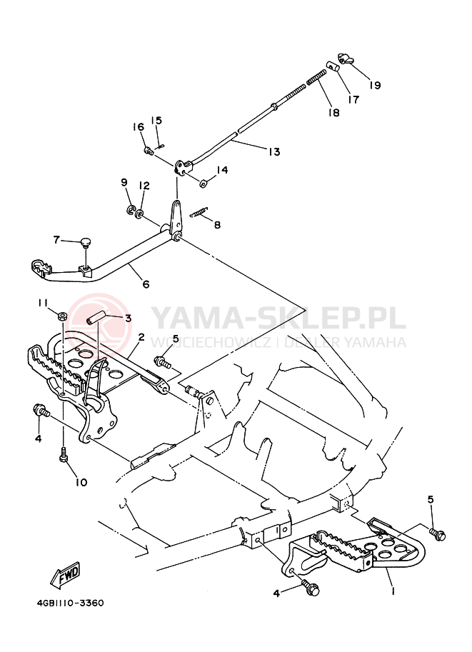 Schemat "Stopka postojowa i podnóżki" do Yamaha KODIAK 400