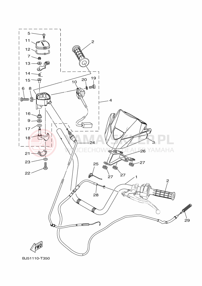Schemat "Kierownica i osprzęt" do Yamaha KODIAK 450