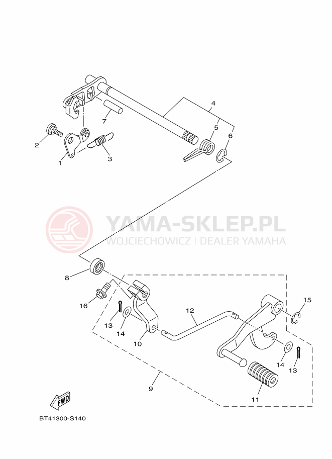 Schemat "Dźwignia zmiany biegów, wałek" do Yamaha YS125
