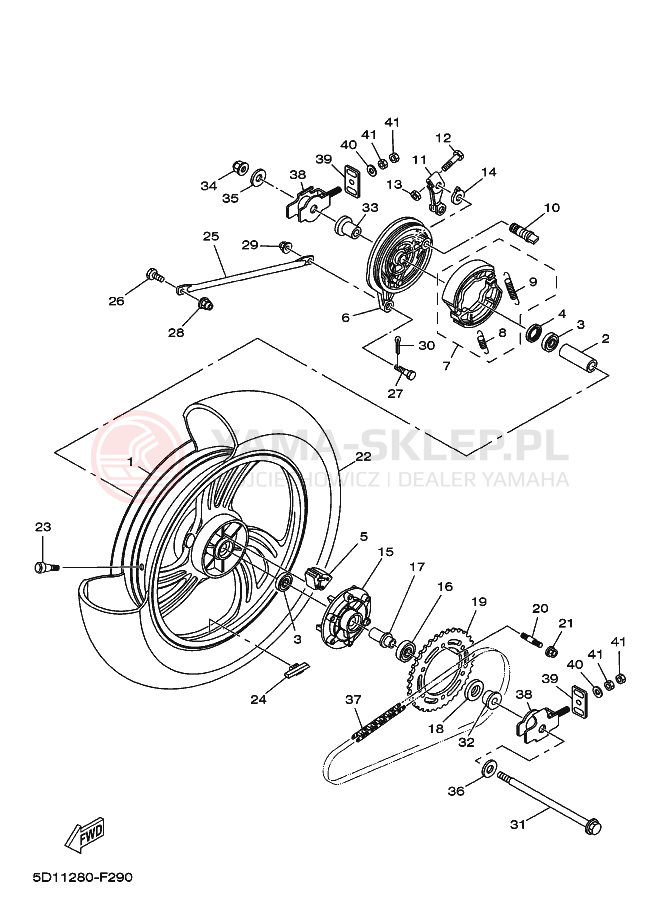 Schemat "Koło tył" do Yamaha YBR250