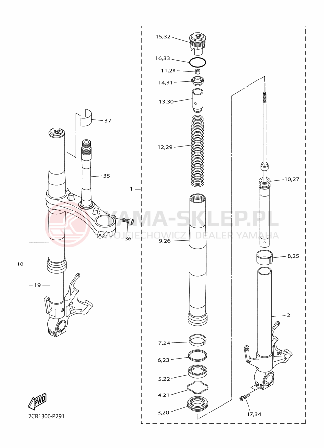 Schemat "Amortyzatory przód" do Yamaha YZF-R1