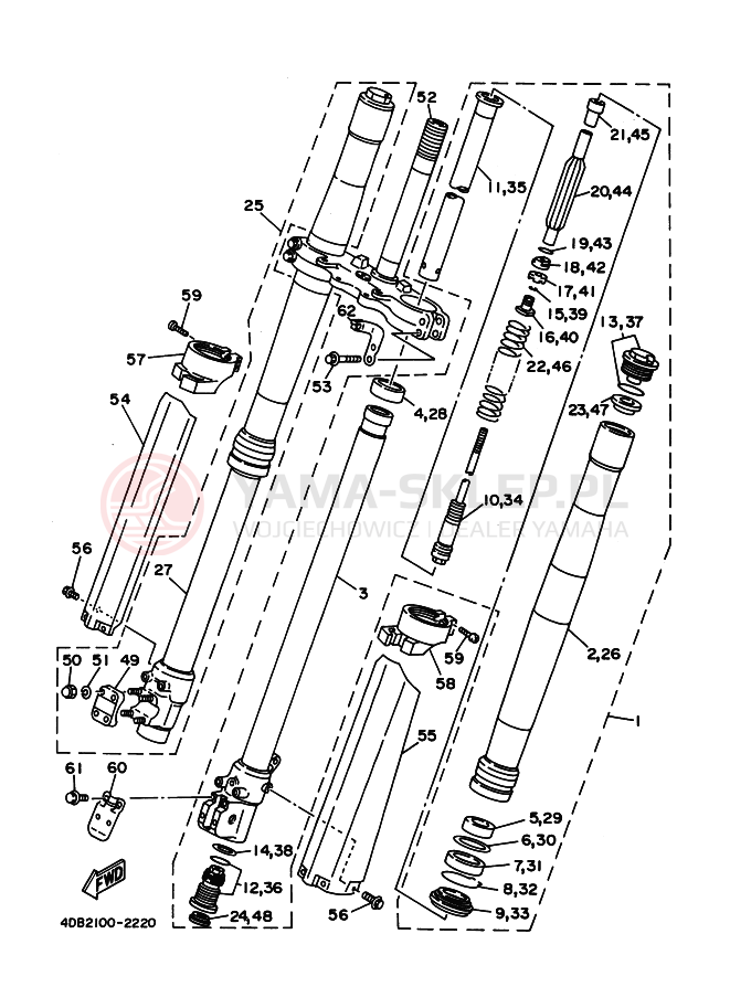 Schemat "Amortyzatory przód" do Yamaha YZ125