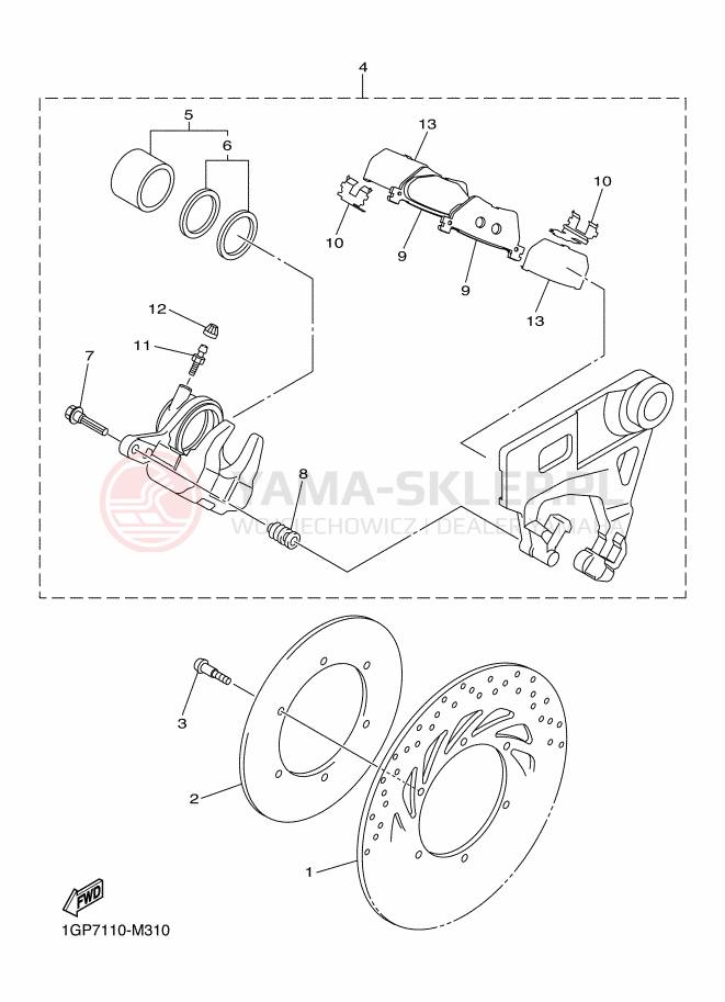 Schemat "Zacisk hamulcowy tylny" do Yamaha XVS1300 CUSTOM