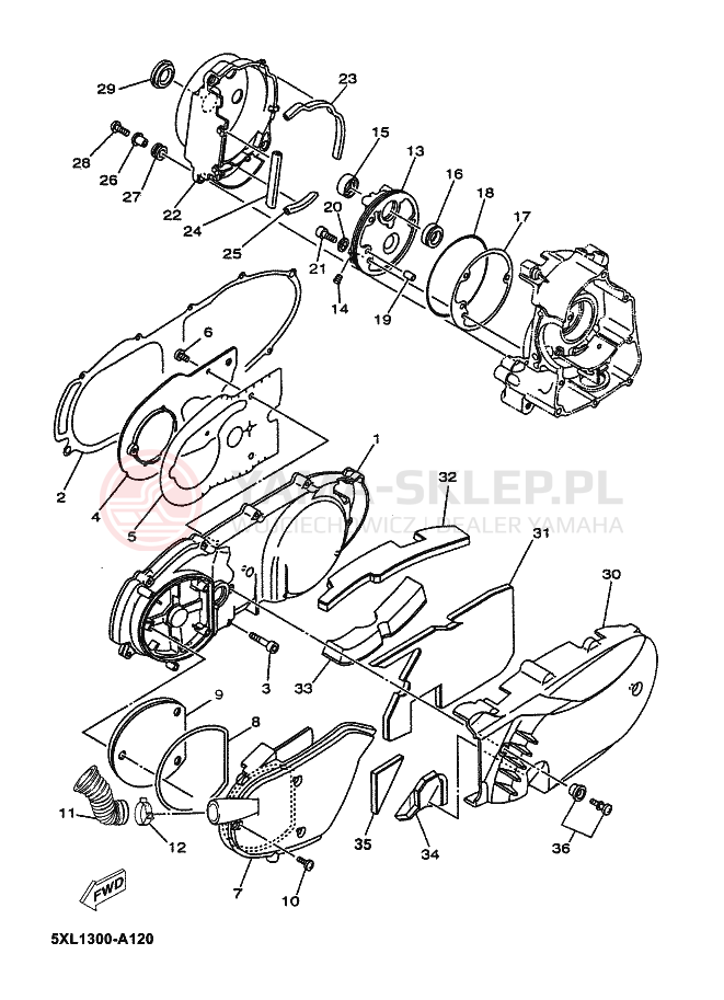 Schemat "Pokrywa silnika" do Yamaha MAJESTY 125