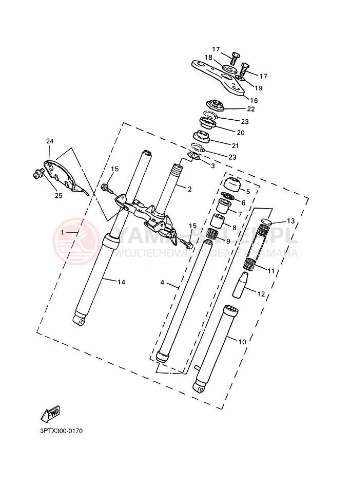 Schemat "Amortyzatory przód" do Yamaha PW50