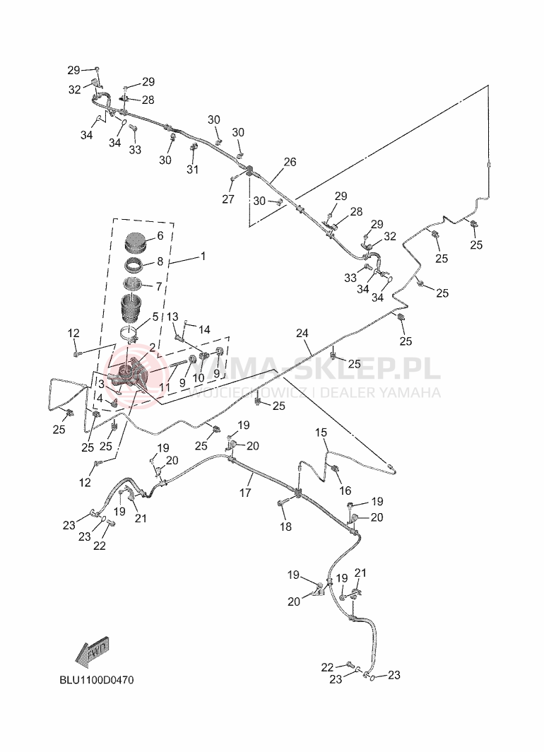 Schemat "układ hamulcowy" do Yamaha WOLVERINE RMAX4 1000 COMPACT LE